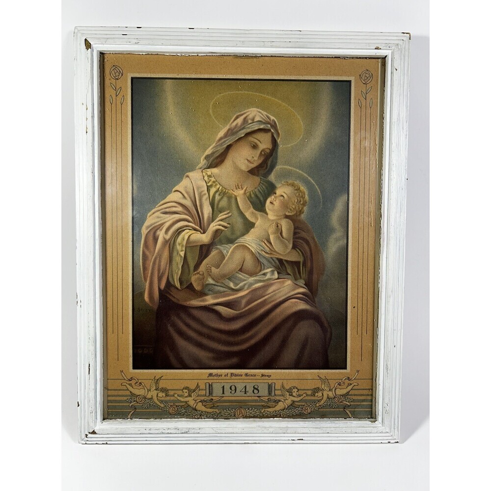 VNTG Madonna With Child Print Masters Painting Print Angelic Baby